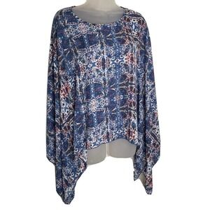 CATO Poncho Top Round Neck Artsy Colorful Print Womens‎ Size Small Blue Red